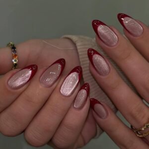 HighGlams Night Ruby Blush Glitter Almond Nails